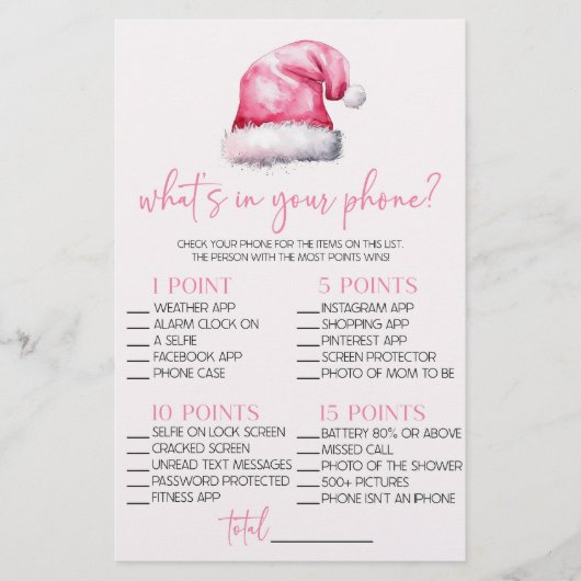 Pink Santa Was ist in Ihrem Telefon Baby Duschgame Briefpapier (Vorderseite)