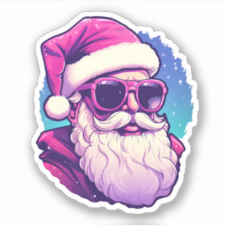 Pink Santa Wearing Sonnenbrille Niedlich Weihnacht Aufkleber
