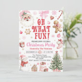 Pink Santa Winter Oh What Fun Christmas Party Einladung (Stehend Vorderseite)