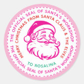 Pink Santa's Workshop Siegel Girls Geschenksticker Runder Aufkleber (Vorderseite)