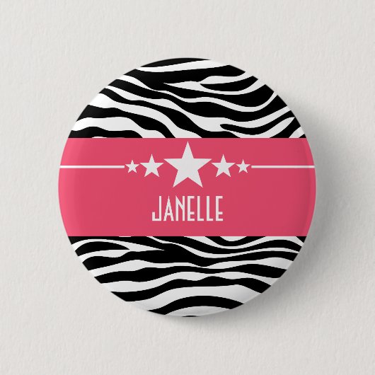 Pink Sassy Star Zebra Button (Vorderseite)