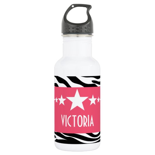 Pink Sassy Star Zebra Edelstahlflasche (Vorderseite)