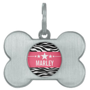 Pink Sassy Star Zebra Pet Tag Tiermarke