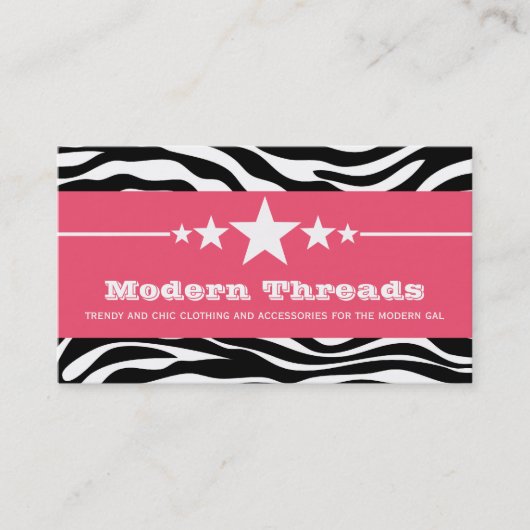Pink Sassy Star Zebra Print Business Card Visitenkarte (Vorderseite)