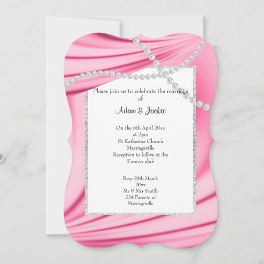 PINK SATIN, DIAMONDS & PEARLS ELEGANT WEDD 2 EINLADUNG (Vorderseite)