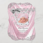 Pink Satin Foto Taufe Christening Einladung (Vorne/Hinten)