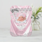 Pink Satin Foto Taufe Christening Einladung (Stehend Vorderseite)