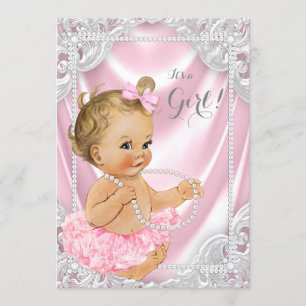 Pink Satin Pearl Baby Girl Dusche Einladung