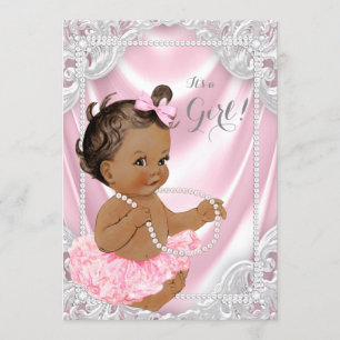 Pink Satin Pearl Ethnic Girl Baby Dusche Einladung