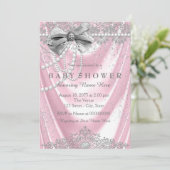 Pink Satin Pearl Girly Babydusche Einladung (Stehend Vorderseite)