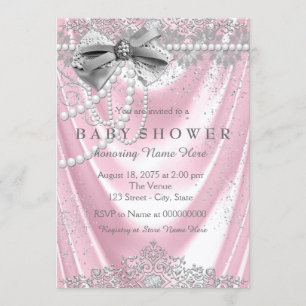 Pink Satin Pearl Girly Babydusche Einladung