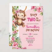 Pink Savannah Monkey Born Two Be Wild 2nd Birthday Einladung (Vorne/Hinten)