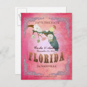 Pink Save the Date - Florida Karte mit hübschen Vö (Vorne/Hinten)