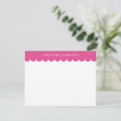 Pink Scallop Border Modern Stationer Notizkarte Einladung (Stehend Vorderseite)