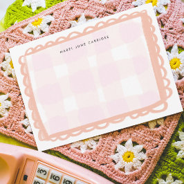 Pink Scallop Gingham Personalisierter Name Mitteilungskarte