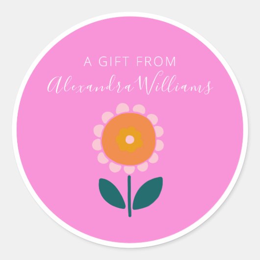 Pink Scandinavian Flower Personalized A Gift From Runder Aufkleber (Vorderseite)