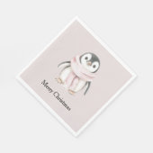 Pink Scarf Penguin Christmas Serviette (Ecke)