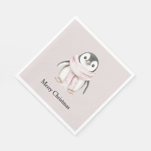 Pink Scarf Penguin Christmas Serviette (Ecke)