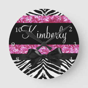 Pink-Scheinzebra-Girly Mädchens Runde Wanduhr