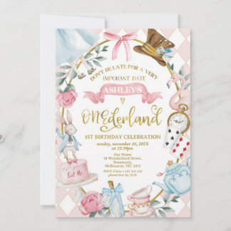 Pink Schleife Alice Onederland 1. Geburtstag Einladung