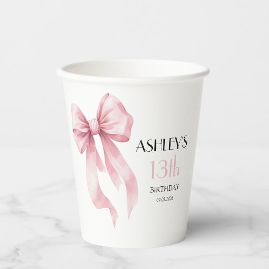 Pink Schleife Geburtstag für Mädchen Pappbecher (Vorderseite)