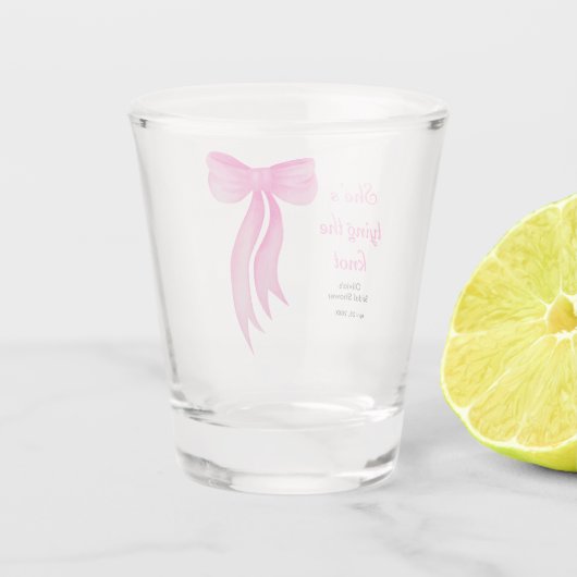 Pink Schleife - Hochzeitsdusche  Schnapsglas (Rückseite)