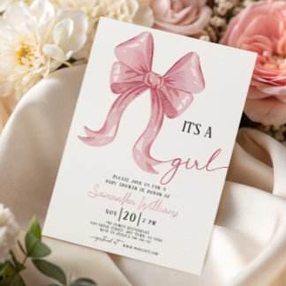 Pink Schleife Mädchen Baby Shower Einladung