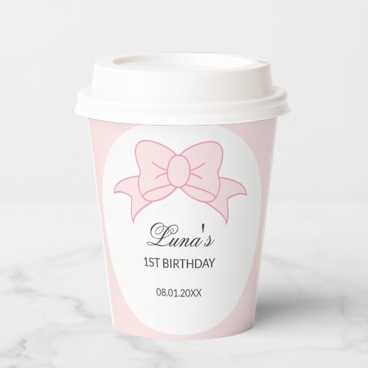 Pink Schleife Mädchen Kinder 1. Geburtstag  Pappbecher (Vorderseite)
