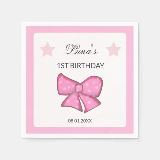 Pink Schleife Mädchen Kinder 1. Geburtstag Serviette (Vorderseite)