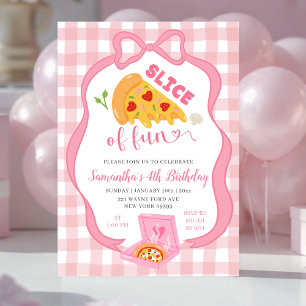 Pink Schleifen-Gingham-Scheibe Spaß-Pizza-Geburtst Einladung