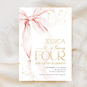 Pink Schleifen Mädchen 4. Geburtstag  Einladung