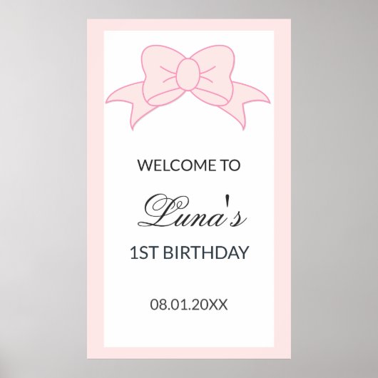 Pink Schleifen Mädchen Kinder 1. Geburtstag Poster (Vorne)
