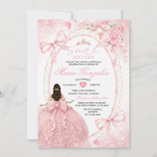 Pink Schleifen Prinzessin Sweet Sixteen Geburtstag Einladung