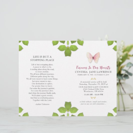 Pink-Schmetterling-Beerdigungsprogramm (Stehend Vorderseite)