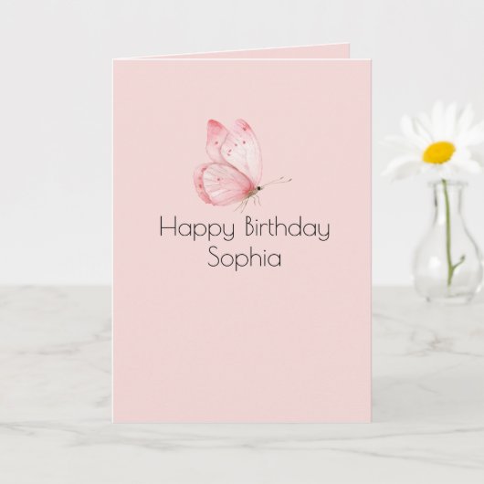 Pink-Schmetterlings-Geburtstag Karte (Kleine Pflanze)