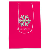 Pink-Schneeflocke-Rosa-Weihnachten Mittlere Geschenktüte (Rückseite)