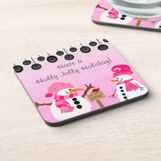 Pink-Schneemann-Untersetzer Getränkeuntersetzer (Linke Seite)