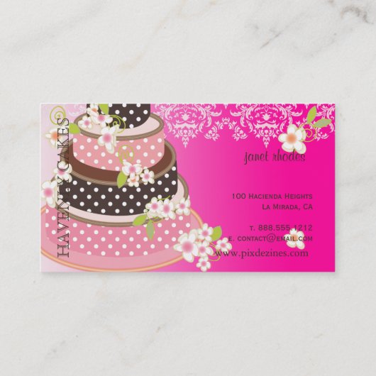 Pink + Schokolade Hochzeitskuchen/Bäckerei/Pâtisse Visitenkarte (Rückseite)