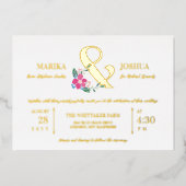 Pink Schöne Blumenverkleidung und Typografie Hochz Folieneinladung (Vorderseite)