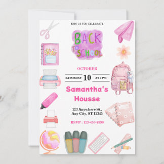 Pink School tools Birthday Einladung