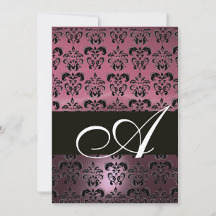 PINK SCHWARZ DAMAST MONOGRAMM, hellweiß Einladung