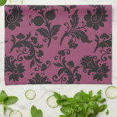 Pink-schwarz-gotische Blume Muster Halloween Geschirrtuch (Gefaltet)