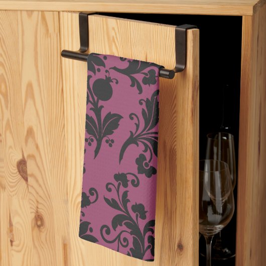 Pink-schwarz-gotische Blume Muster Halloween Geschirrtuch (Drittel gefaltet)