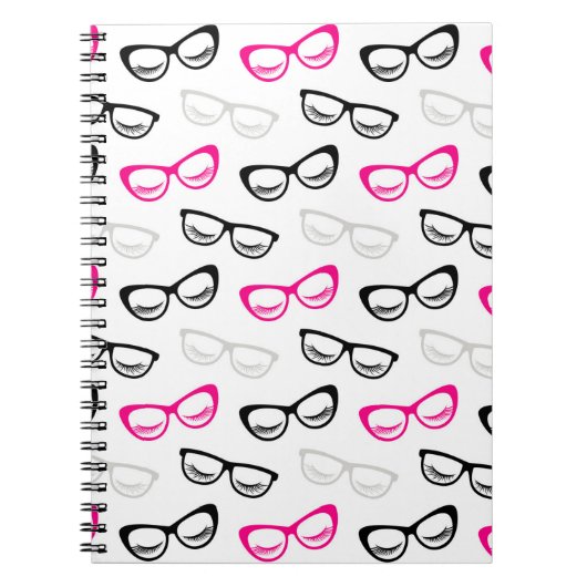 Pink, Schwarz & Grau Brillen & Lashes Notizblock (Vorderseite)
