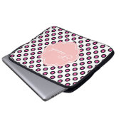 Pink-schwarz-Kreis-Polka-Punkte-Monogramm Laptopschutzhülle (Vorne Knopf)