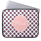 Pink-schwarz-Kreis-Polka-Punkte-Monogramm Laptopschutzhülle (Vorderseite)