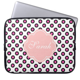 Pink-schwarz-Kreis-Polka-Punkte-Monogramm Laptopschutzhülle