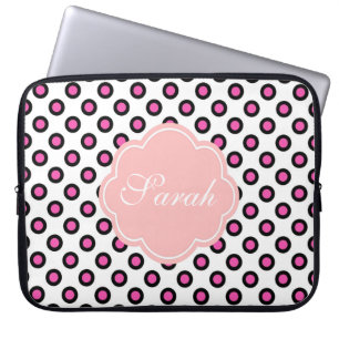 Pink-schwarz-Kreis-Polka-Punkte-Monogramm Laptopschutzhülle