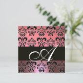 PINK, SCHWARZ, LILA DAMASK-MONOGRAMM, weiß Einladung (Stehend Vorderseite)