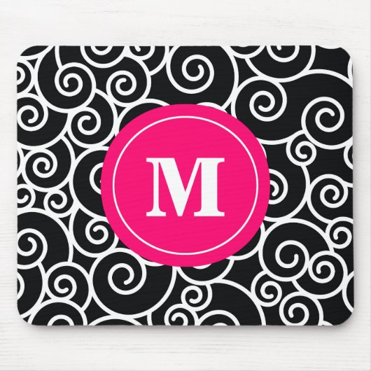 Pink-Schwarz-Strudel-Monogramm-Mausunterlage Mousepad (Vorne)